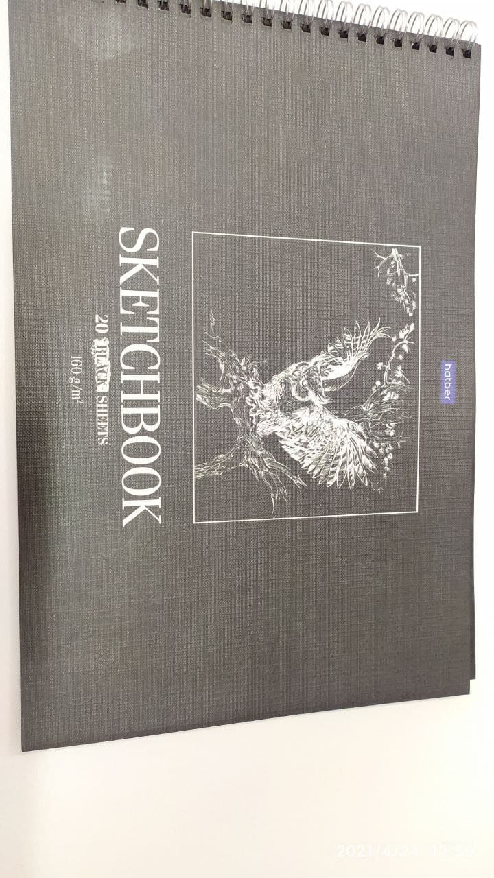 купить Premium АЛЬБОМ для рисования SketchBook 20л А4ф блок из черной бумаги 160г/кв.м жесткая подложка на гребне -Сова-